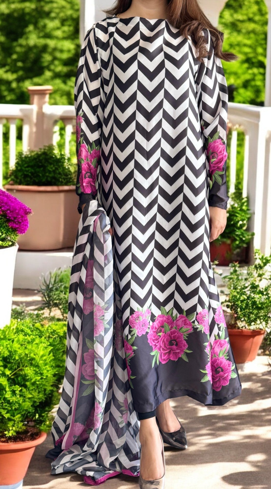 Two-Piece Stitched Silk Set – Shirt & Dupatta