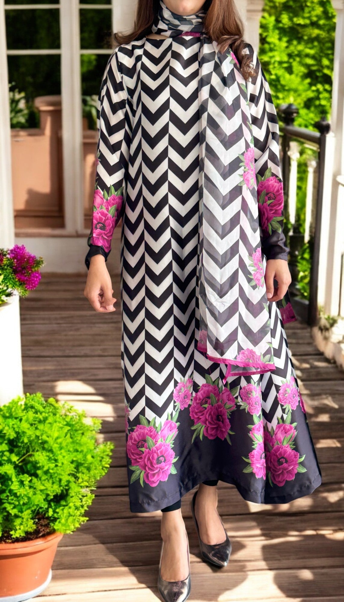 Two-Piece Stitched Silk Set – Shirt & Dupatta