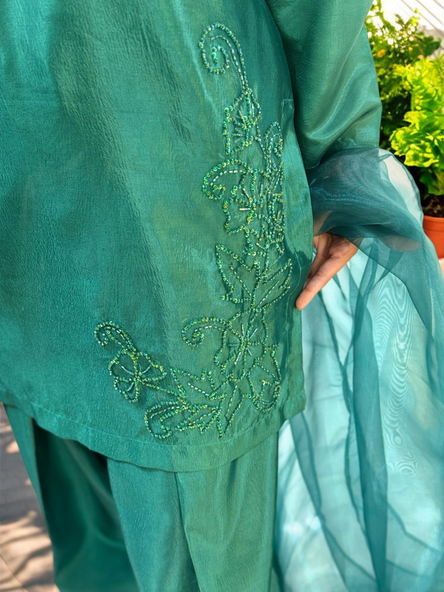 3-Piece Raw Silk Farshi Shalwar Set