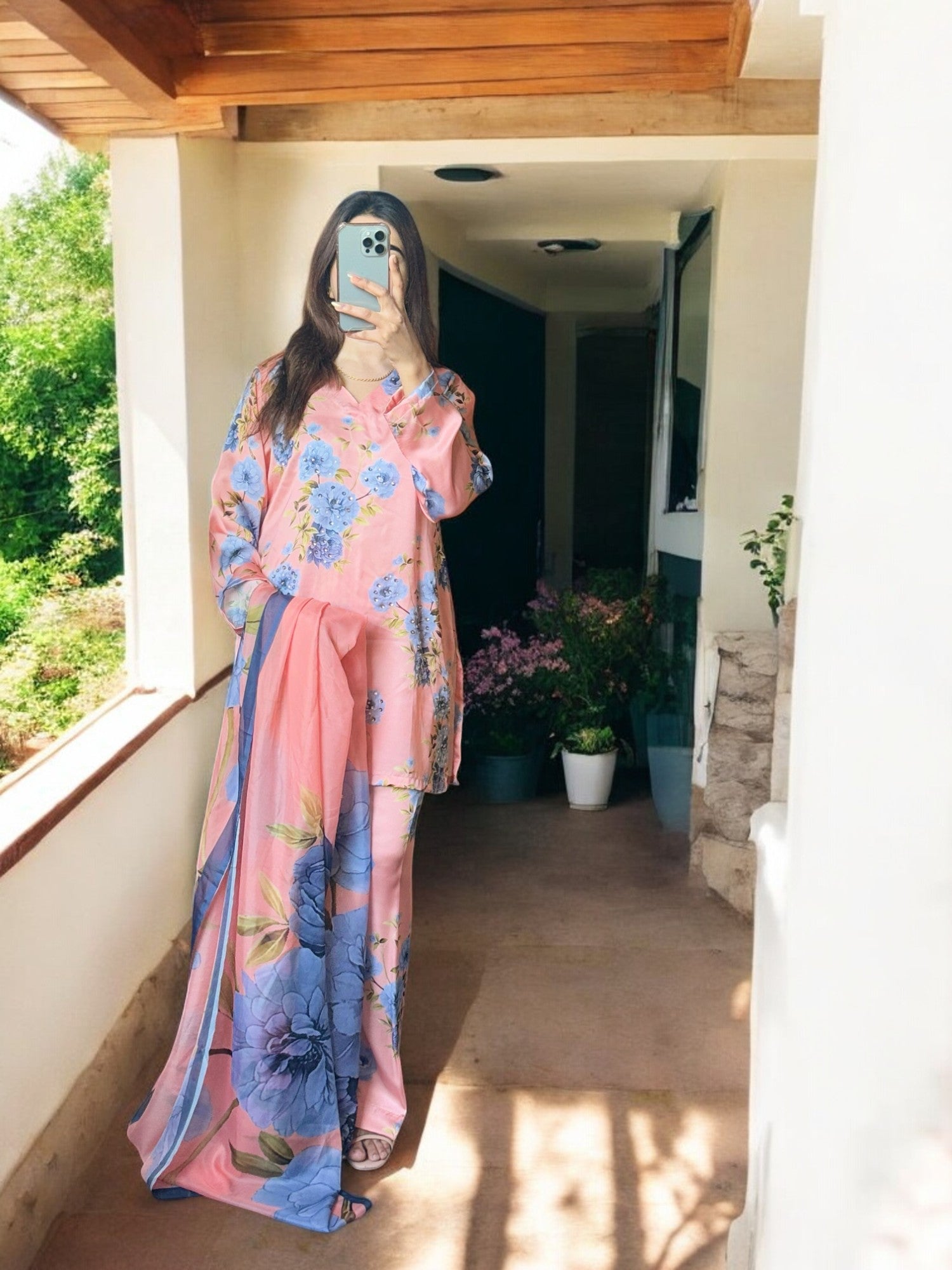 3PC Stitched Embroidered Silk Suit with Chiffon Dupatta
