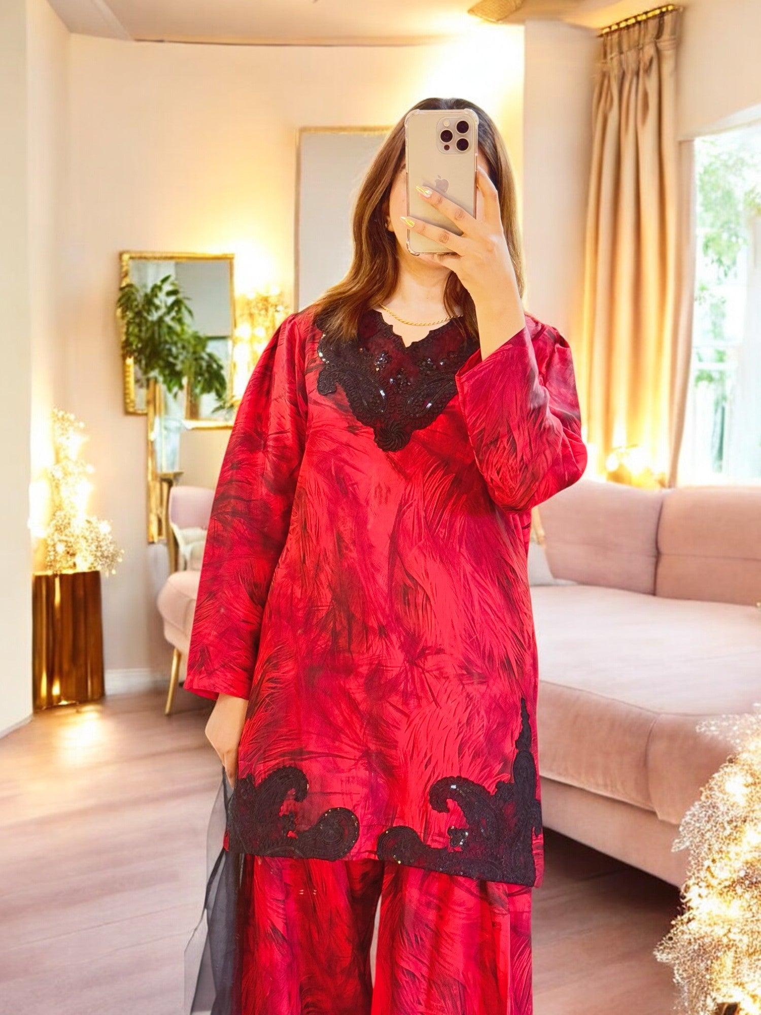 3-Piece Stitched Silk Set with Embroidery – Farshi Shalwar